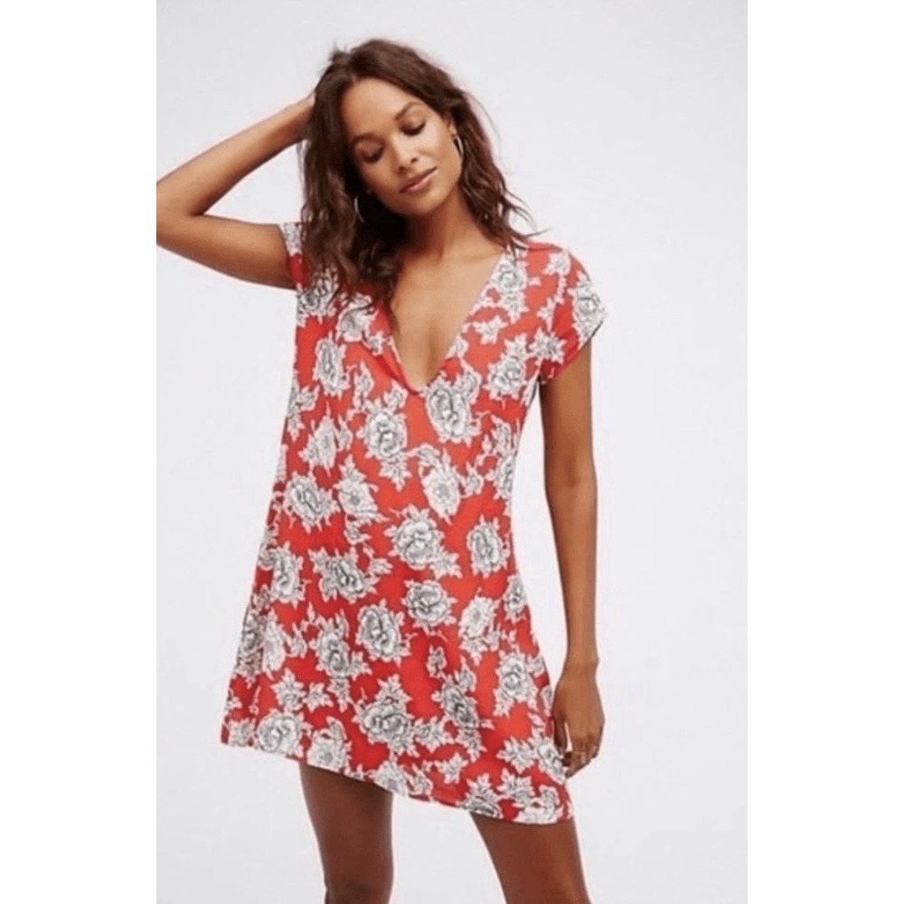 Free People Infinite Love A Line Floral Dress Sz Small V-neck Made In USA